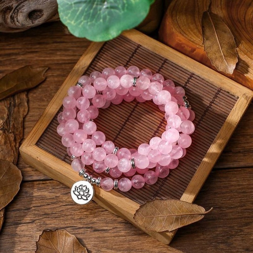 108 Mala Bead Prayer Rose Quartz Healing Meditation Necklace Multilayer Bracelet
